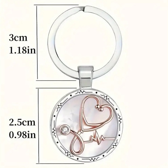 Keychain Silver and Rose Gold Stethoscope Heartbeat Design NIP - Picture 3 of 3
